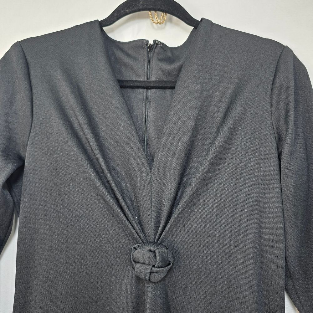 Vintage Black Draped Evening Dress Knotted Detail Size 12 Maxi Party Gothic Core - Picture 8 of 13